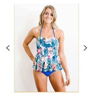 Lime Ricki White Rose Peplum Tankini Top